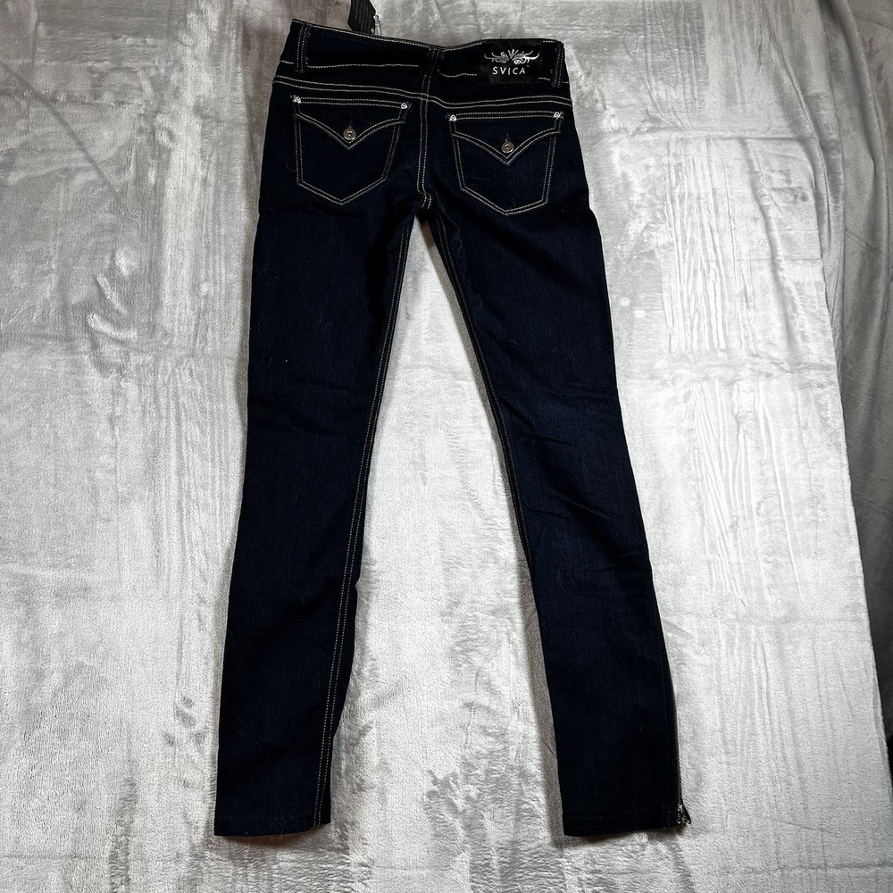 NWT Rare SVICA Jeans Womens 27 Dark Cotton Poly Stretch Skinny Side Zip NWT $280 - Picture 7 of 8